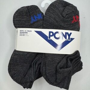 Pony Boys Quarter Socks 15 Pack Athletic Cushioned Black - New